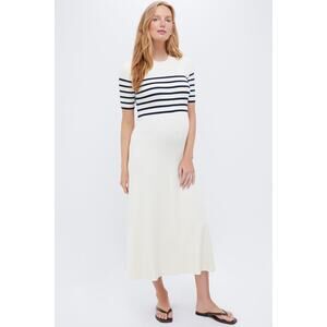 HATCH Ivory Navy Stripe Kaitlyn Stripe Knit Dress Sz S NWT